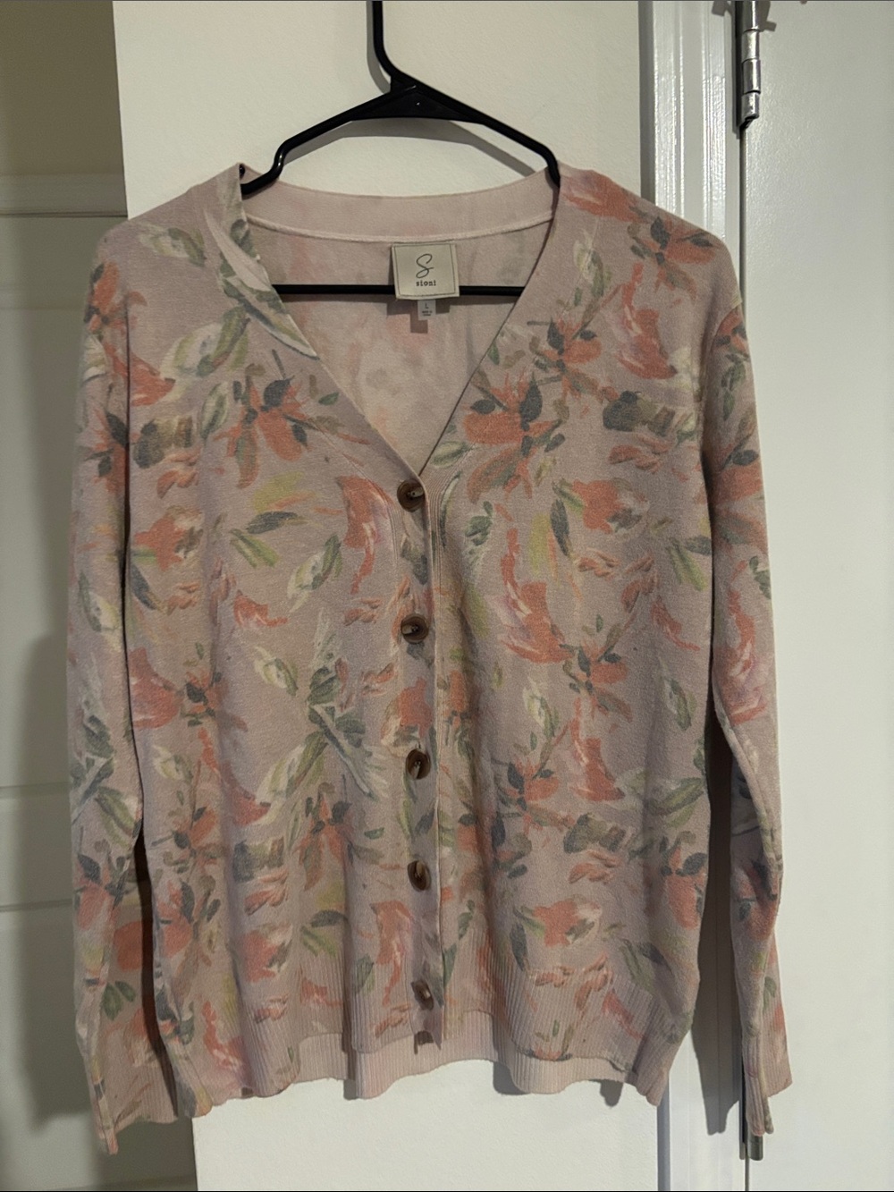 Sioni Floral V-Neck Button Cardigan - Pink, Green, Coral